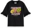 Scotch and Soda T shirts Girls Boxy Fit Artwork T Shirt Ruffled Zwart online kopen