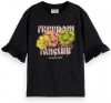 Scotch and Soda T shirts Girls Boxy Fit Artwork T Shirt Ruffled Zwart online kopen