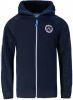 WE Fashion fleece vest met contrastbies en contrastbies donkerblauw/wit online kopen